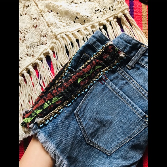 BDG Tribal Beaded Studded Destroyed Cut-Off Shorts - Picture 5 of 8